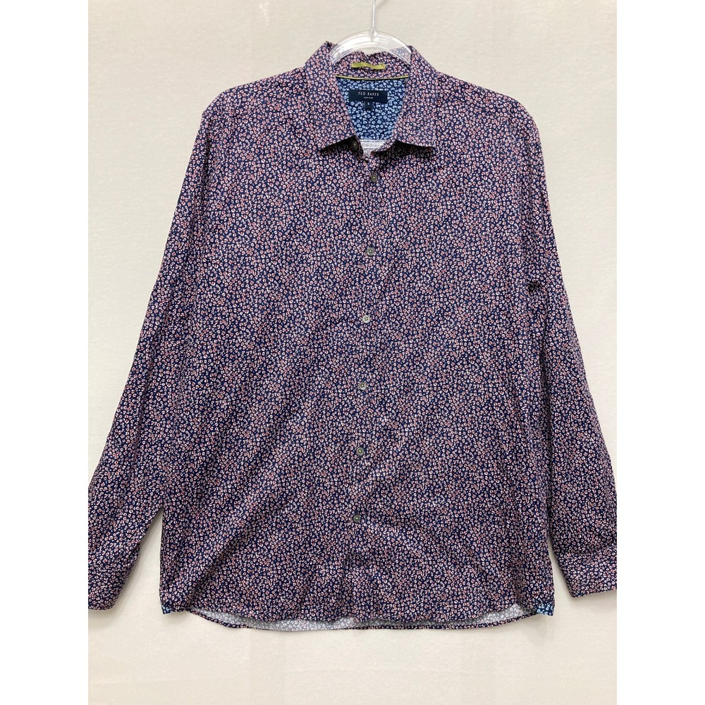 Ted Baker London Mens Shirt Size 5/ XL Floral Long Sleeve Button Down Cotton